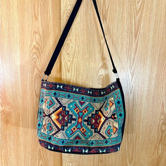 Handbags - Made in India Large Turquoise / Tan Canvas Textile Patterned Bohemian Tote Bag